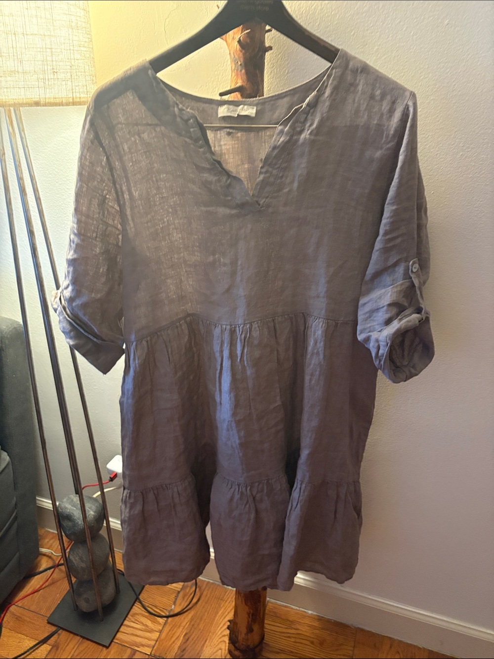 Belleandre Linen Tunic Top in Soft Lavender Gray